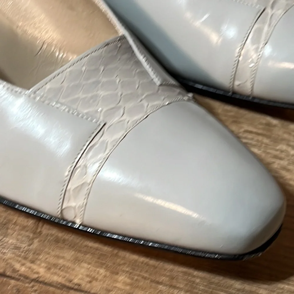 Salvatore Ferragamo Pump‎ Block Heel Retro Gray Snakeskin Square Toe Cap Shoes